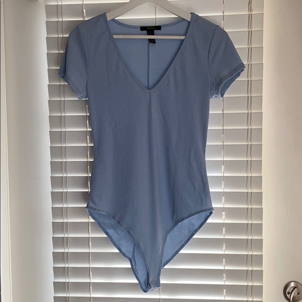 F21 blue ribbed one piece top